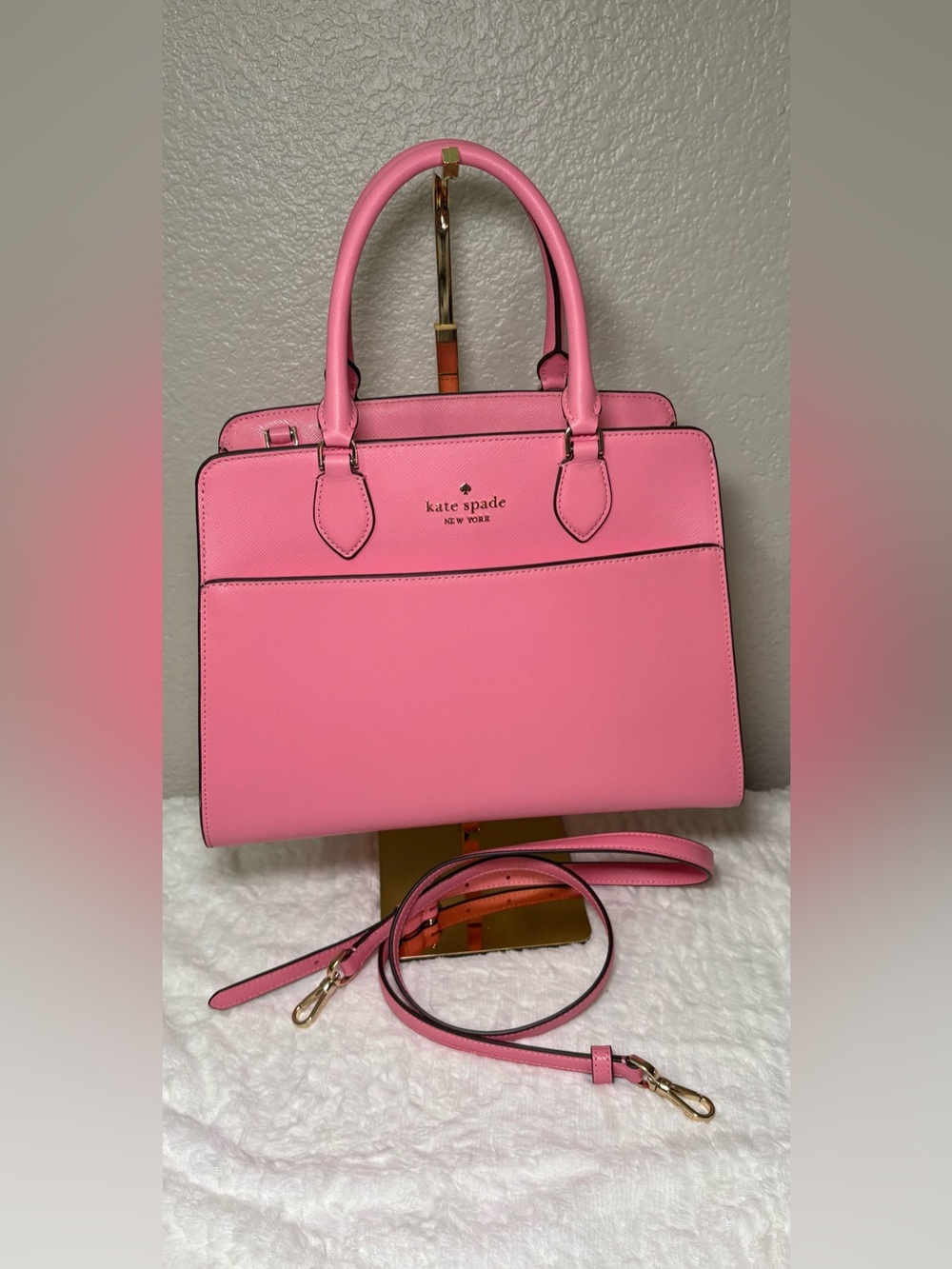 🩷 Kate Spade Blossom Pink Saffiano Leather Satchel with Crossbody Strap